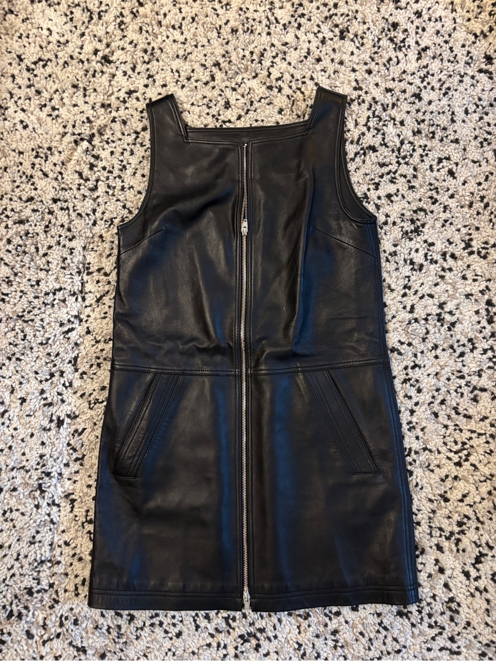 T by Alexander Wang Black Leather Zip-Front Sleeveless Mini Dress